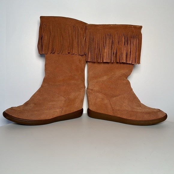 SKETCHERS SKCH+3 suede leather fringe western cowgirl boho hidden wedge boots - Picture 4 of 7